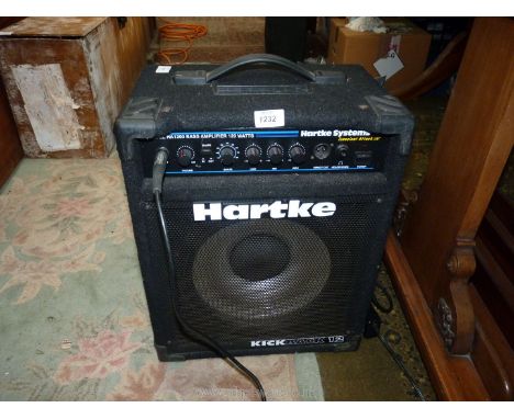A Hartke Kickback 12 Bass Combo Speaker Amplifier, 12" speaker with built-in HA1200 120 watt amplifier.