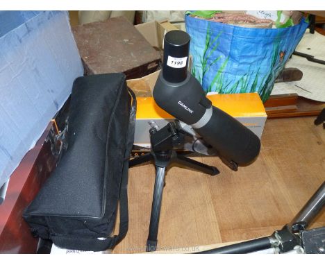 A boxed 20=80 mm waterproof zoom spotting Scope, Camlink with tripod and black carrying case.