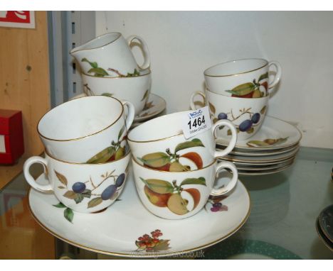 A part Royal Worcester Evesham tea set including six cups and saucers, six tea plates, cream jug, and sugar bowl, etc (gilt r