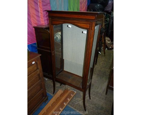 An early 20th c. Mahogany china display Cabinet having light and darkwood stringing