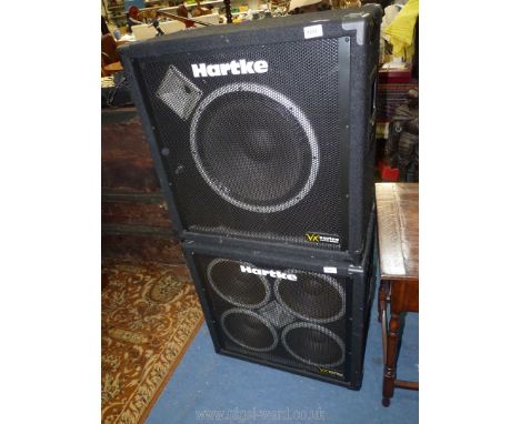 A Pair of Hartke VX Series VX115 300 watt Bass Cabinet Speakers together with an unbranded Bass Speaker Cabinet.