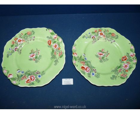 Two Copeland and Garrett, late Spode Felspar porcelain display plates having floral patterns on light green ground.