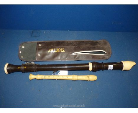 An Allios No.311E Recorder, 25'' long and a Merlin Recorder.
