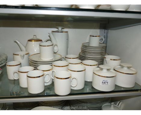 A thirty-six piece white and gold rimmed Thomas of Germany coffee set including coffee pot, six cups and saucers in two sizes