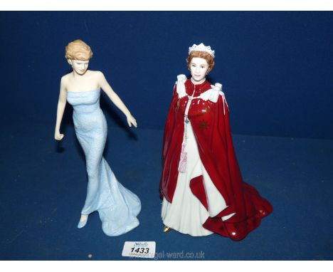 A Royal Doulton Diana, Princess of Wales figurines plus a Royal Worcester Queen Elizabeth II celebration of the Queen's 80th 