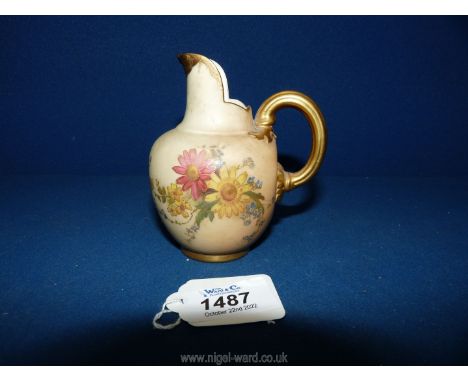 A small Royal Worcester blush background jug with floral design marked R.d No. 29115 1094 in good condition.