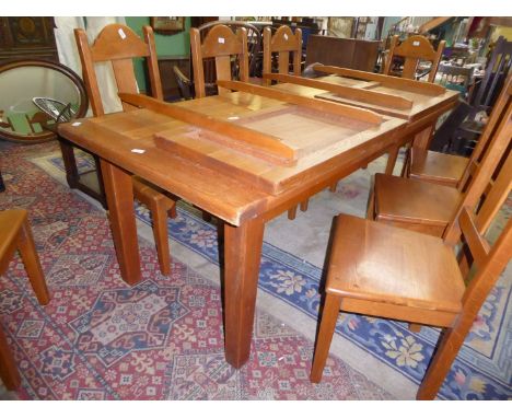 A contemporary peg joyned French light Oak Dining Table, having  a cleated end top, 90 cm. x 2 m. long, extending with two sl