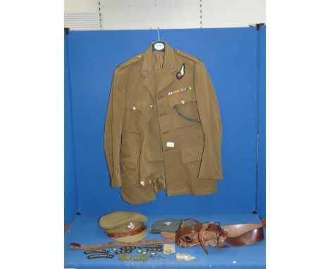 An officer's dress Suit with RAF cloth badge, medal ribbons, cap and beret, light infantry pin badge, etc.