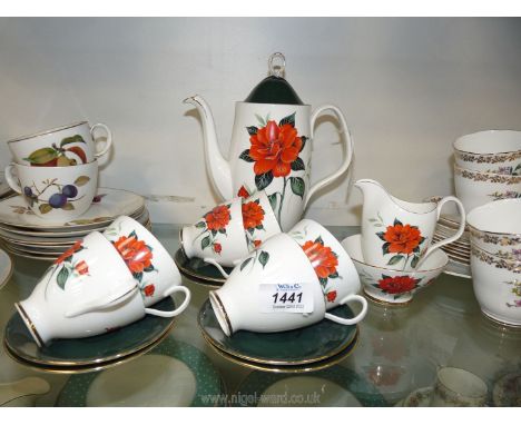 A Royal Albert coffee set in 'Tahiti' pattern comprising of coffee pot, six cups and saucers, sugar bowl and cream jug.