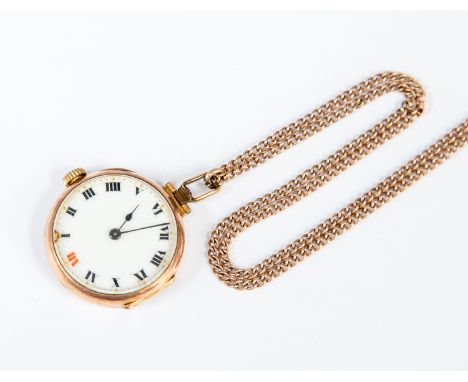 Rolex, an early 20th Century Rolex 9ct gold pendant watch, (conversion from a wristwatch) 2.5cm white enamel dial,  London, i