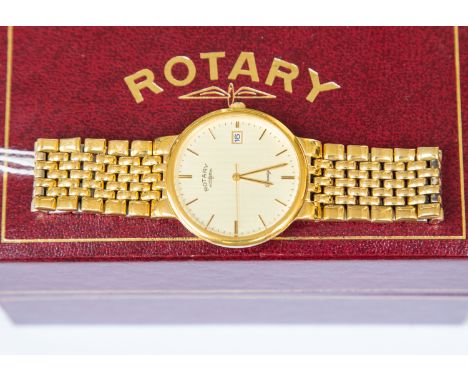 A gents gold plated Rotary, bracelet links, along with spare links, and original box and receipt