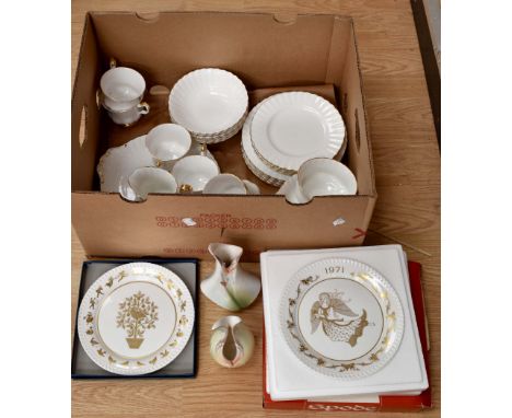 Royal Albert china tea service Val D'Or with milk jug and sugar bowl along with cabinet plates, ie Spode and two boxes of Fra