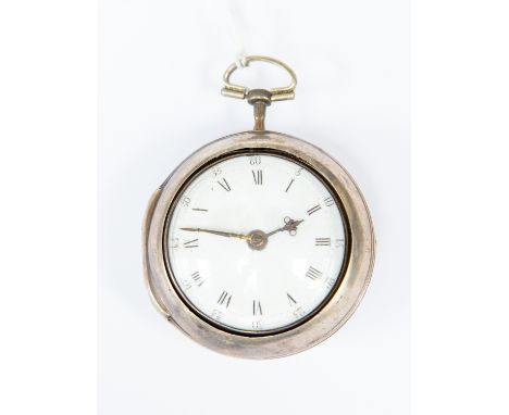 Charles Dale of Atherstone, a George III silver pair cased pocket watch, 4cm enamel Roman dial, fusee movement with baluster 
