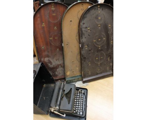 Three Bagatelle boards and a cased typewriter (4)