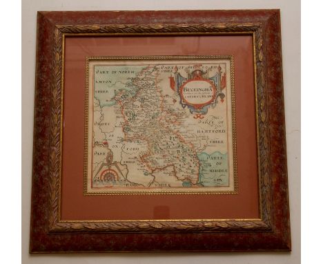 17th-century map of Buckinghamshire, Saxton &amp; Hole, hand-coloured copper engraving on laid paper, together with an engrav
