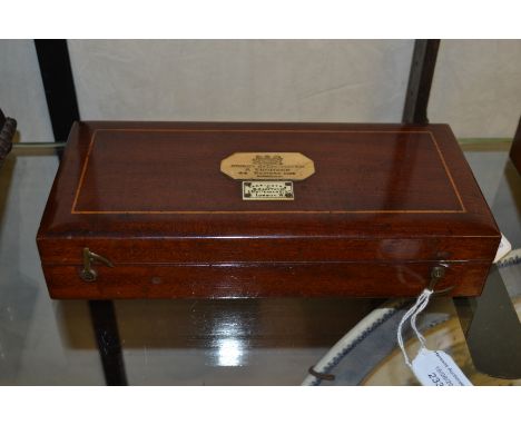 A mahogany cased Sikes Hydrometer, with boxwood rules and ivory backed thermometer