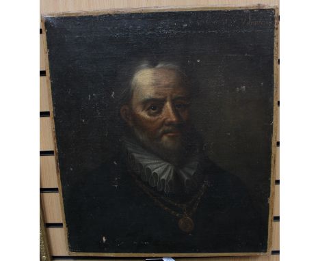 Italian School, 17th Century, portrait of a gentleman, possibly an architect, bust length wearing a gold chain and medallion,