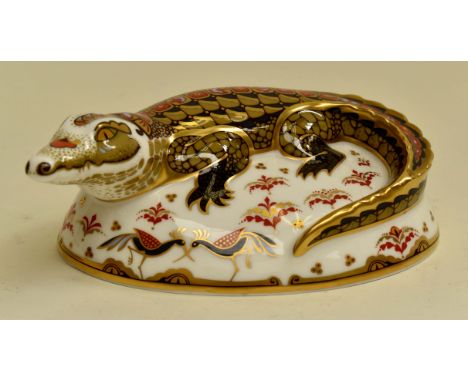 A Royal Crown Derby gold signature edition Crocodile paperweight, designed by John Ablitt and commissioned by The Guild of Sp