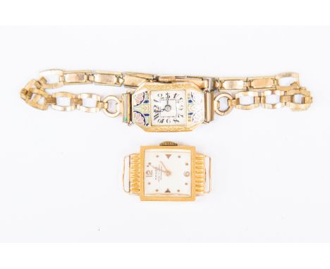 A ladies Ramex 18ct gold small square wristwatch, total gross weight approx 6.8gms,&nbsp; together with a vintage ladies smal