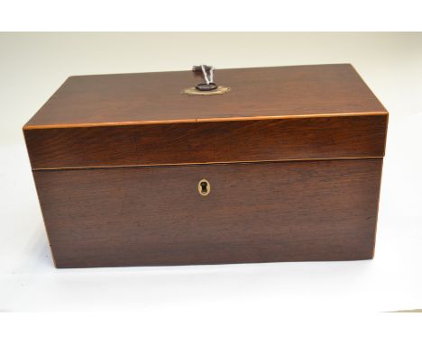 A George III rosewood tea caddy, boxwood strung, triple division interior