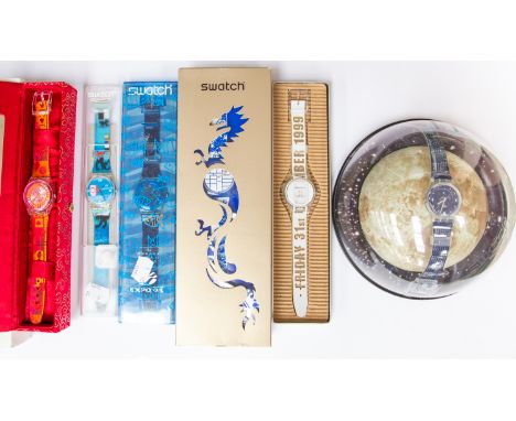 A collection of limited edition swatch watches to include a Planets watch, 'Canton GZ174', 'The Expo '98', 'Last swatch of th