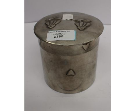 Pewter tea caddy in an Arts and Crafts style