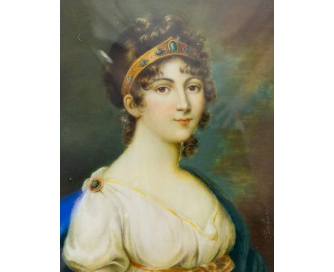 Jean Jacques Theresa Delusse (French, 1757-1833), portrait of Caroline Bonaparte, bust length wearing a tiara and white dress