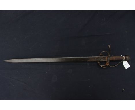 A decorative short sword with 61cm long double edged blade. Wire bound grip. Overall length 75cm. No makers markings. No scab