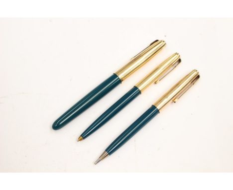 Set of three Parker 51 pens, pencils, circa 1950 with gold plated caps