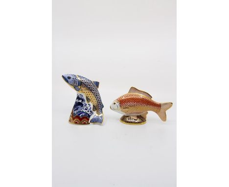 Royal Crown Derby Leaping Salmon, exclusive edition, available 1-6-05 to 31-5-06, with certificate, with Golden Carp, both it