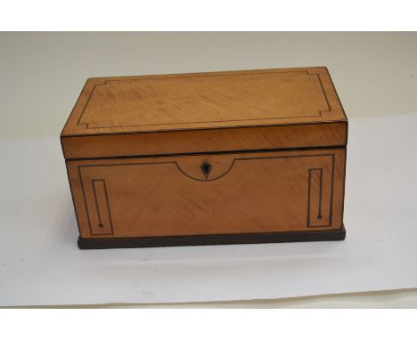 A George III satinwood and strung tea caddy, triple division interior