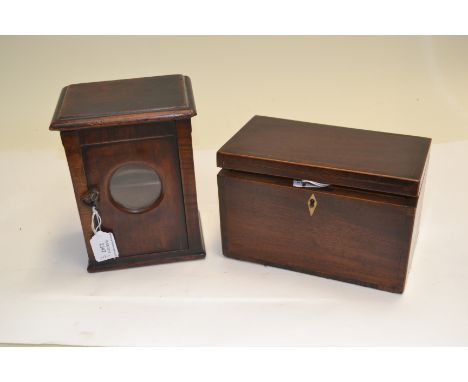 A 19th Century treen watch box together with a George III mahogany crossbanded small tea caddy (2)