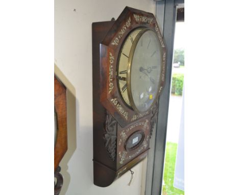 A 19th Century rosewood drop dial wall clock with mother of pearl inlay