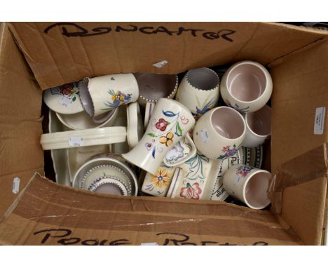 Assorted Poole Pottery including large handle trug shaped bowl AF
