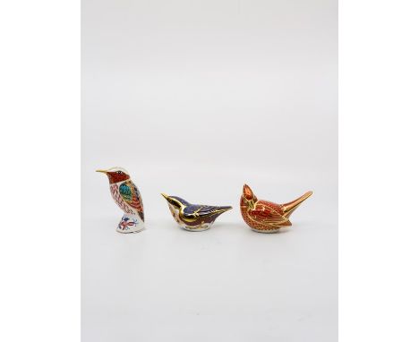 Royal Crown Derby paperweights: Bee Eater, Nuthatch and American&nbsp; Cardinal. All first quality, gold stoppers. No certifi