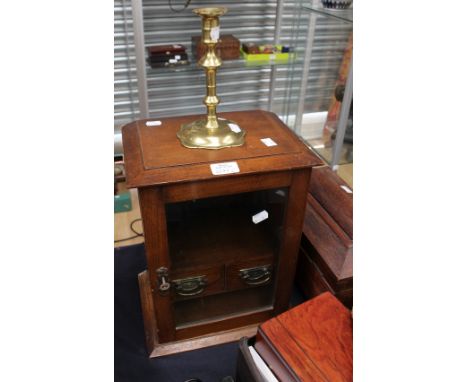 1930/40's smokers cabinet along with a 17th Century candle stick&nbsp;