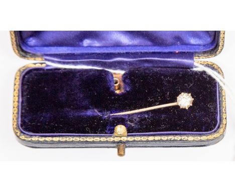 A paste set pin, unmarked 9ct gold, along with a unmarked rose metal pin component, combined total gross weight approx. 2.8gm