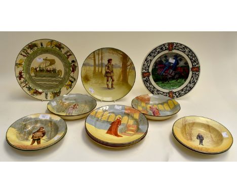 Assorted 20th Century Royal Doulton series ware ceramics, Shakespeare plates/bowls, Bayeux Tapestry and King Arthur plates (1