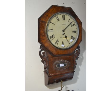 A 19th Century mahogany Dudley drop dial wall clock, painted dial&nbsp;