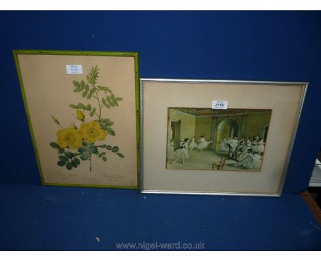 A Redoute print of a Rose and a Degas print of a ballerina