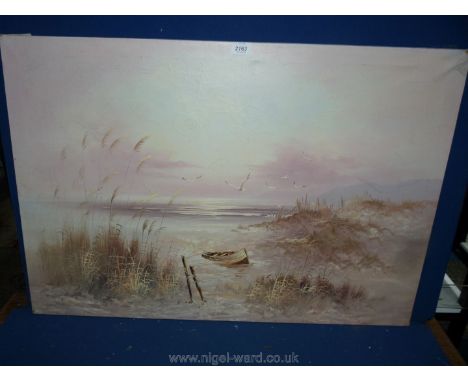 An Oil on canvas of seascape in pink tones