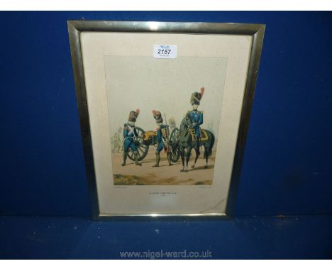 A framed Print of ''Garde Imperiale'' 1808, horse and cannon.