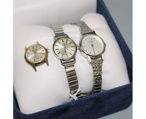 A lady's steel Omega manual wind wrist watch and two other lady's watches, (Sekonda and Avia).