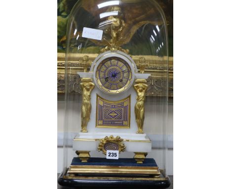 White and gilt marble clock under dome