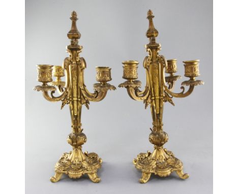 A pair of 19th century French ormolu four light candelabra, 15.5in.