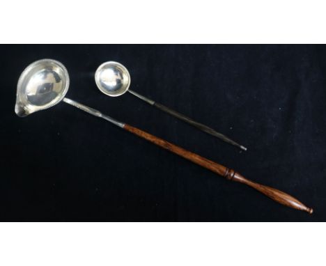 An 18th century silver toddy ladle with later handle and a later 19th century Scottish silver cream ladle.