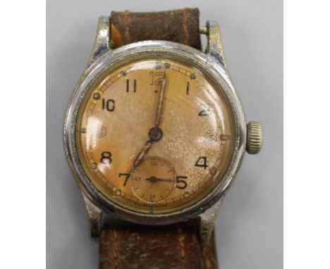 A 1940's? British Army military issue stainless steel manual wind wrist watch.