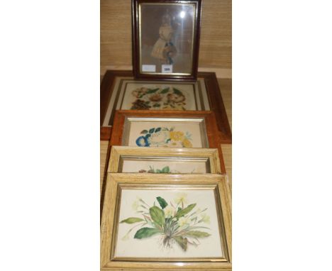 Four Victorian watercolours and one of a girl, portrait print 19 x 23cm