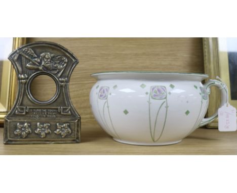 George Lugan, Glasgow school rose chamber pot and an Arts & Crafts Repousse worked clock case