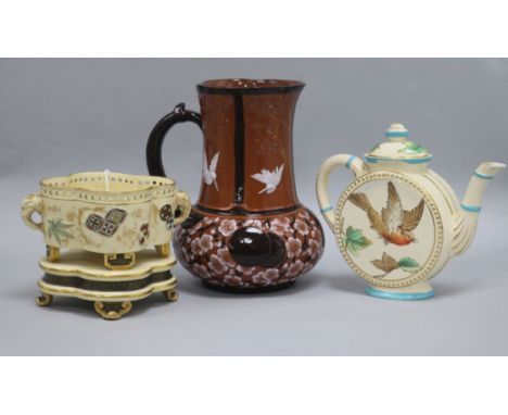 A Brownfield dresser style vase and an aesthetic movement teapot and jug